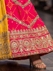Yellow Chinon Heavy Embroiderd Kalidar Palazzo Suit