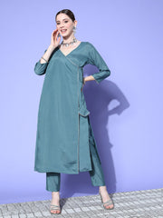 Women Angrakha Gotta Patti Chanderi Cotton Kurta with Trousers