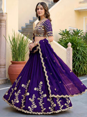 Purple Rangoli Silk Zari and Threads Festive Lehenga Choli