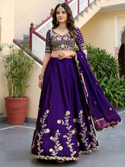 Purple Rangoli Silk Zari and Threads Festive Lehenga Choli