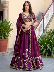 Wine Rangoli Silk Zari and Threads Festive Lehenga Choli