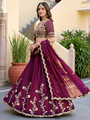 Wine Rangoli Silk Zari and Threads Festive Lehenga Choli