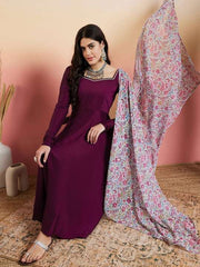 Mauve Regular Gotta Patti Kurta with Trousers & Dupatta