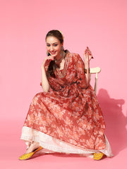 Women Floral Printed Gotta Patti Floral Kaftan Kurta