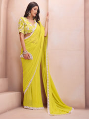 Yellow & White Embroidered Border Saree
