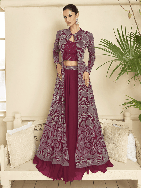 Rani Pink Jacket Style Wedding Party Lehenga Skirt Suit