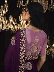 Wine Embroidered Silk Saree Reception Wear Saree