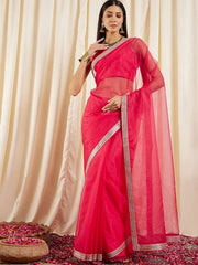 Magenta Embroidered Detail Organza Saree