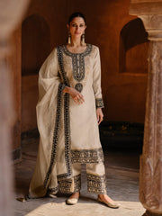 Cream Thread And Sequence Embroidery Salwar Kameez Suit