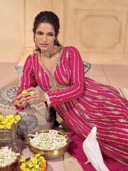 Hot Pink Multi Thread And Sequence Embroidery Anarkali Gown