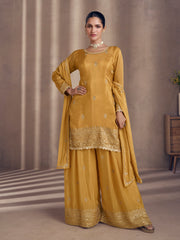 Yellow All Over Sequence Embroidery Designer Sharara Suit