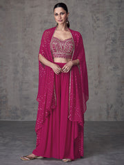 Rani Pink Sequence Embroidery Cape Style Palazzo Set