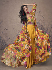 Yellow Multicoloured Sequence Embroidery Indo Western Palazzo