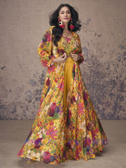 Yellow Multicoloured Sequence Embroidery Indo Western Palazzo