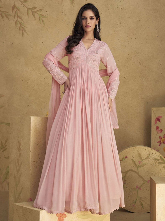 Blush Pink Handwork Embroidered Anarkali Gown Dress