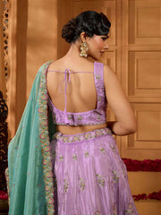 Lavender Satin Silk Fabric Sequins embroidery Semi-Stitched Lehenga & Unstitched Blouse With Dupatta