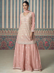 Chinnon Salmon Peach Embroidered Straight Cut Palazzo Suit