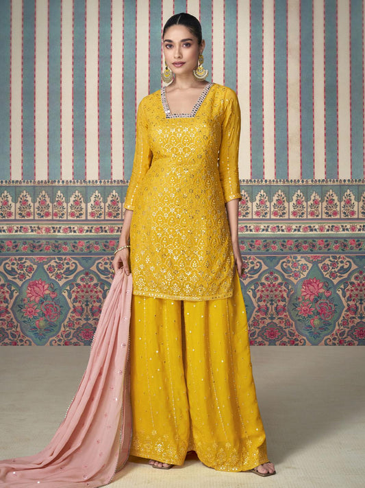 Mustard Chinon Salwar Suit
