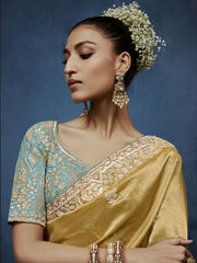Kanakprabha Tissue Silk Saree Yellow With Stitched Blouse