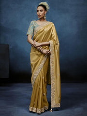 Kanakprabha Tissue Silk Saree Yellow With Stitched Blouse