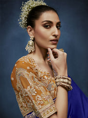 Mayurang Crepe Silk Saree Royal Blue With Stitched Blouse