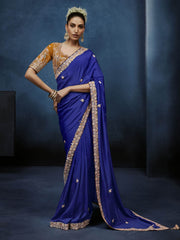 Mayurang Crepe Silk Saree Royal Blue With Stitched Blouse
