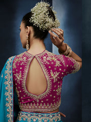 Turquoise Blue Handwork Embroidery Tissue Silk Saree