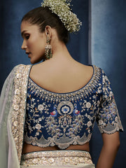 Pearl Grey Handwork Embroidery Tissue Silk Saree