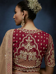 Beige Gold Handwork Embroidery Tissue Silk Saree