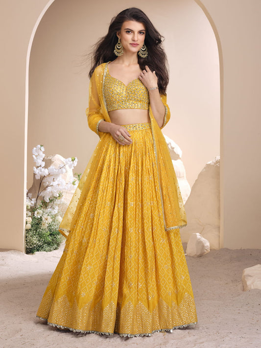 Yellow Embroidered Lehenga Choli