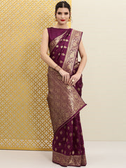 Burgundy & Golden Ethnic Woven Design Jashn Banarasi Saree