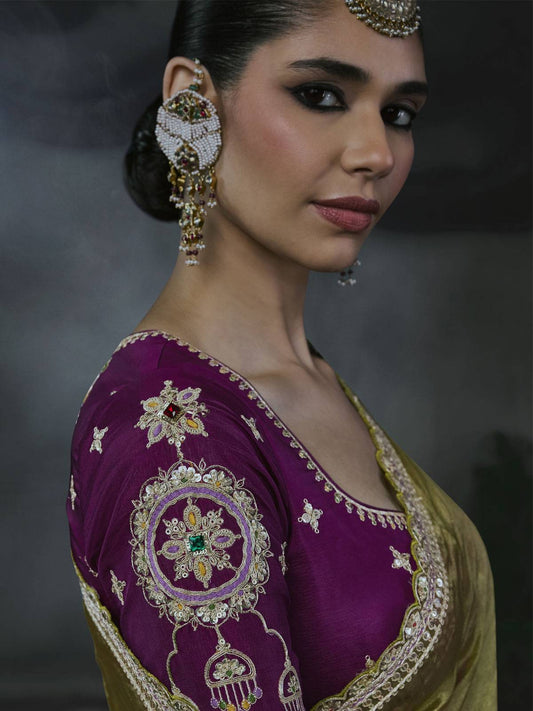 Azura Silk Satin Saree Green