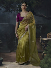 Azura Silk Satin Saree Green