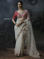 Aafreen Silk Satin Saree White