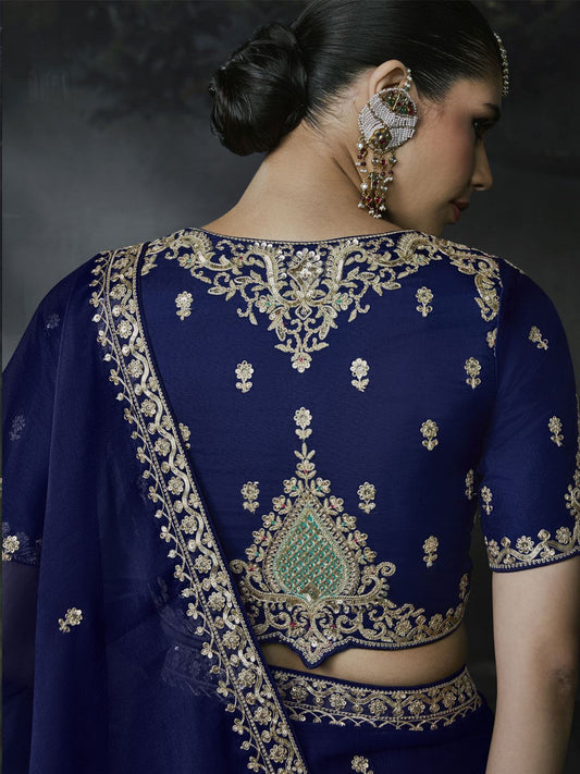 Naira Tissue Silk Saree In Blue For Sangeet