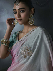 Zoya Satin Silk Saree Blue Pink Multi-Tonal