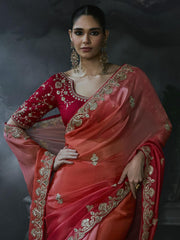 Riya Tissue Silk Saree Orange Pink Ombre