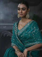 Kaia Tissue Silk Saree Teal Blue