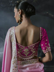 Soft Girl Tissue Silk Saree Ivory Pink Ombre