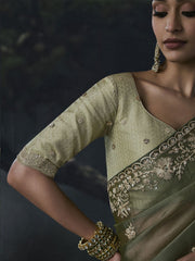 Rivaa Tissue Silk Saree Olive Green