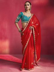 Virasat Natural Crepe Embroidered saree in Red