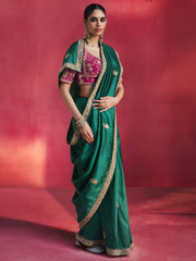 Zeba Chiffon Zari Border Saree in Emerald Green
