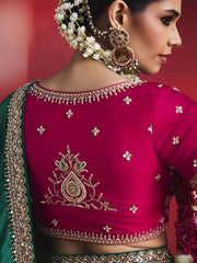 Zeba Chiffon Zari Border Saree in Emerald Green