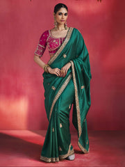 Zeba Chiffon Zari Border Saree in Emerald Green
