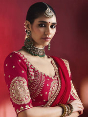 Rosette Heavy Silk Handcrafted Saree in Red
