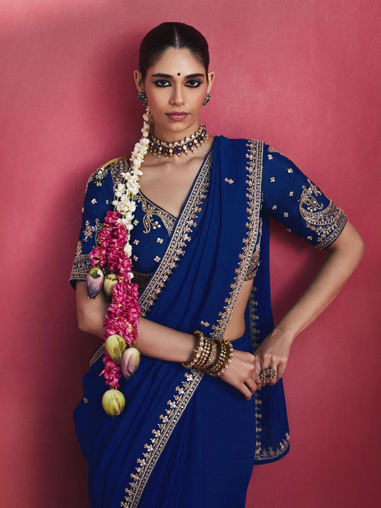 Imperial Viscose Georgette Embellished in Royal Blue