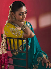 Peehu Soft Silk Embellished Border Saree In Turquoise Green