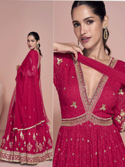 Premium Embroidered Pink Festive Anarkali Gown