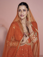 Premium Embroidered Orange Festive Anarkali Gown