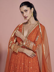 Premium Embroidered Orange Festive Anarkali Gown